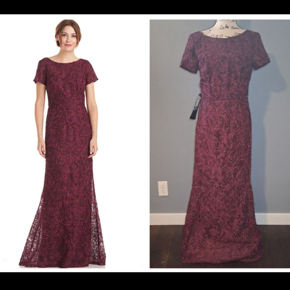 JS Collections Jolene Boat Neck Gown In Merlot